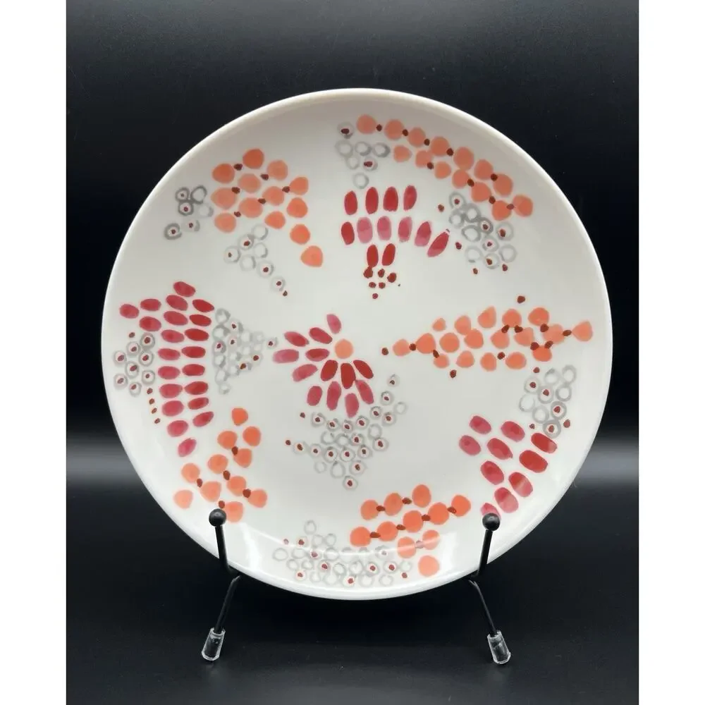 Anthropologie 8” Lunch Salad Plate w Pink Orange & Gray Dots Set of 2 Japan